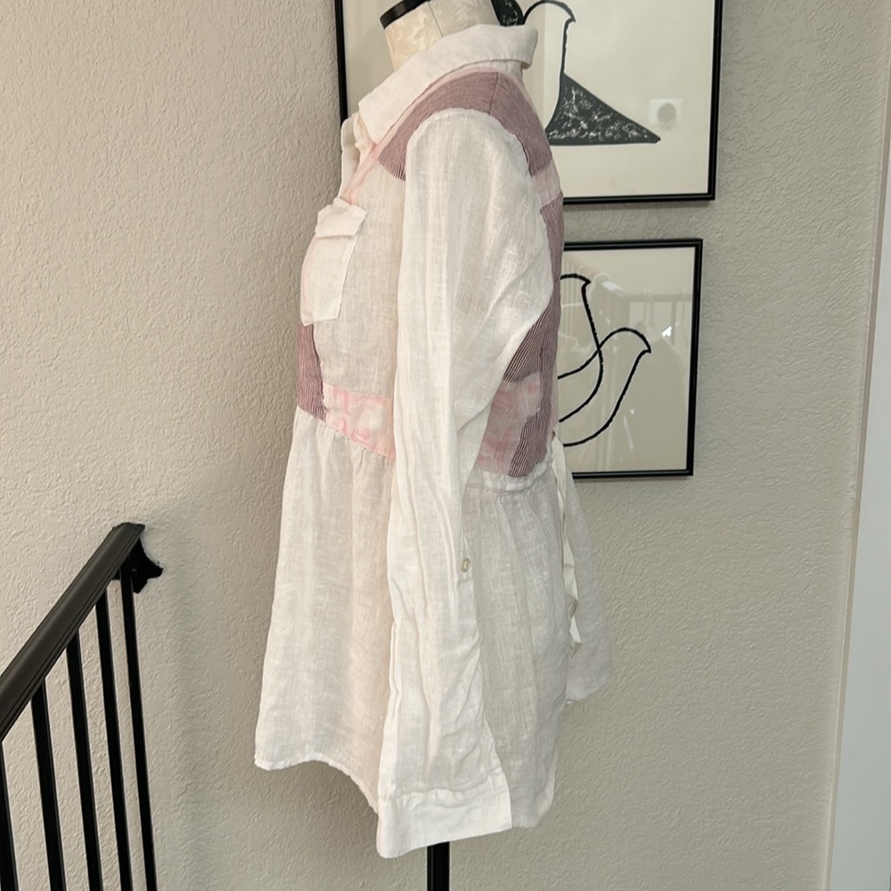 Free People linen blend patchwork button down - Picture 2 of 7